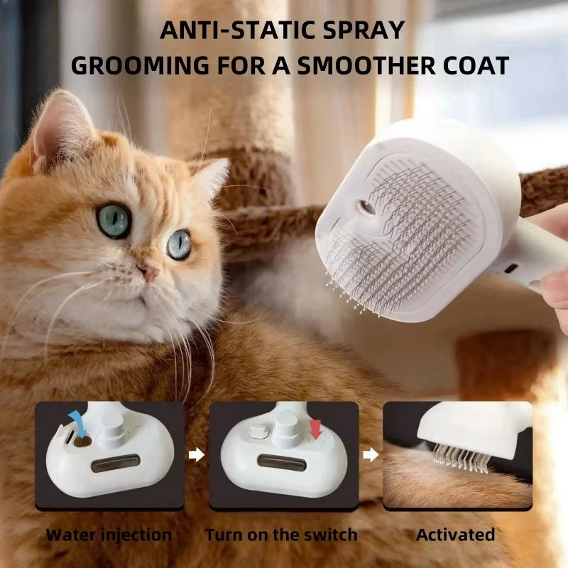 Transform Your Cat's Grooming Routine with the 3-in-1 Ultimate Cat Steam Brush - Effortless Hair Removal & Pampering!
